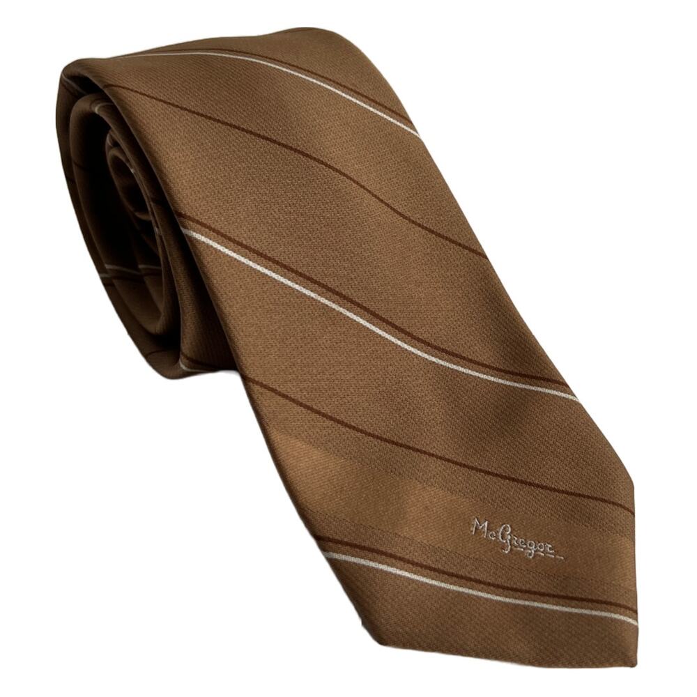 Vintage McGregor Neck Tie Bagpiper Tan and Brown USA Made Retro Polyester
